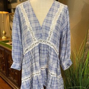 Free People tiered ruffle blue plaid tunic - Medium